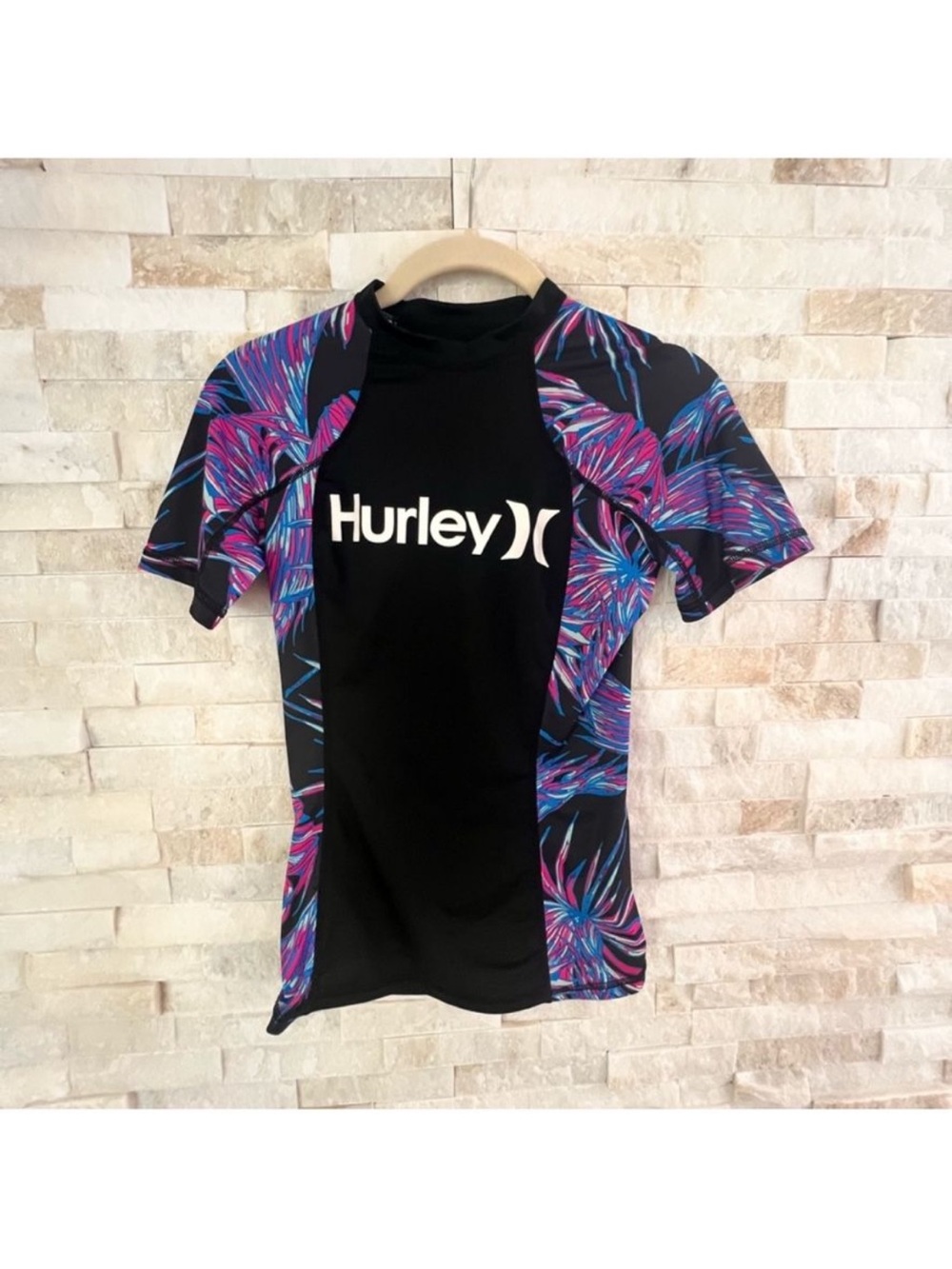 Hurley Black Top with Blue and Pink Floral Side Panels